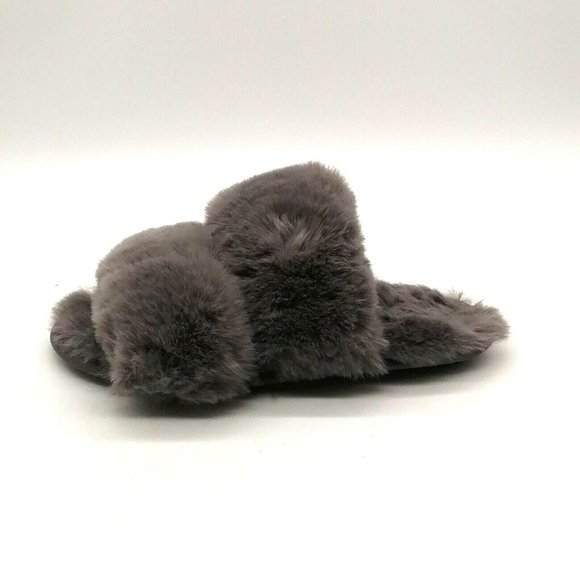 Express Womens Flat Heel Slide Slippers Faux Fur Gray Sz M 7-8 - Picture 1 of 10